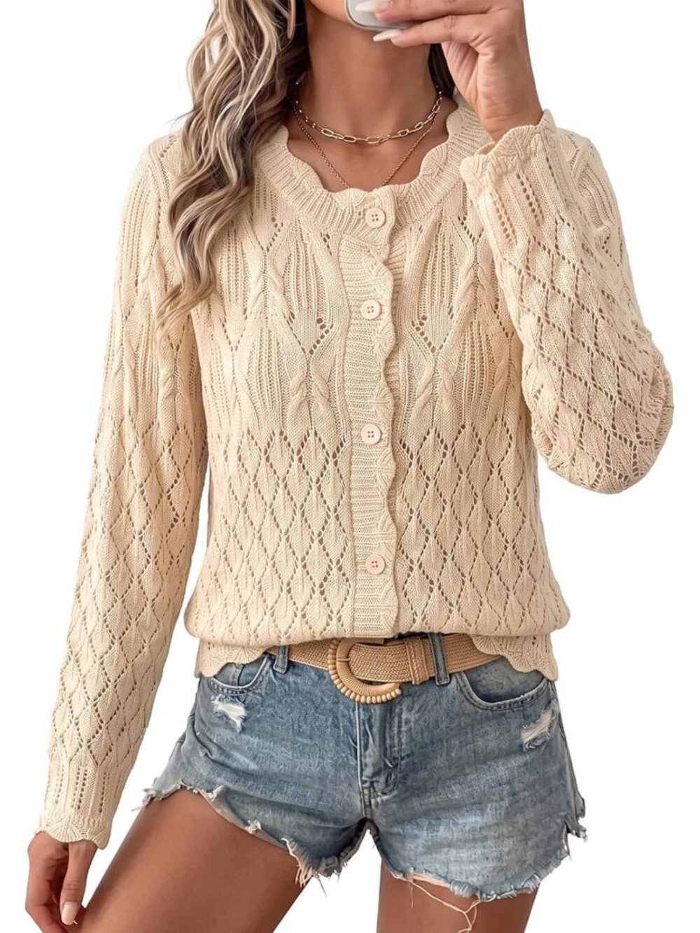 Cozy Long Sleeve Cardigan Sweater for Women | Hollow Out Knit Top, Fall Fashion